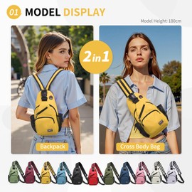 SUIKIHUM Convertible Sling Bag Crossbody Backpack, 12.9-Inch Pads Bags with Headphone Jack Shoulder Bag Casual Pack for Women Hiking Travel Cycling (Yellow)