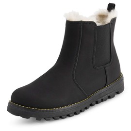 POLAR Womens Memory Foam Chelsea Nubuck Boot Waterproof Rubber Welted Stitch Outsole Faux Fur Lined - Black/Yellow - EU40/US9 - YC0641