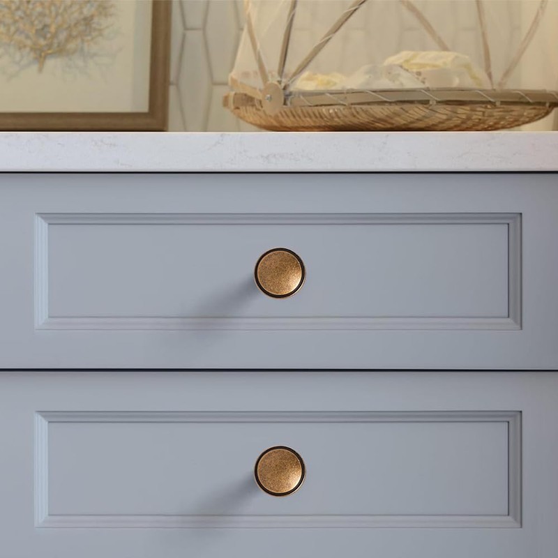 Pusrfots Antique Brass Round Cabinet Knob, Zinc Solid Alloy Hardware,