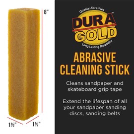 Dura-Gold Abrasive Cleaning Stick - 8" Natural Rubber Eraser - Sanding Belt Cleaner for Sandpaper, Sanding Discs, Belts & Skateboard Grip Tape - Removes Sawdust, Residue & Extends Sandpaper Life