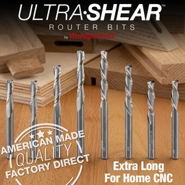 Ultra-Shear Solid Carbide Router Bit, 1/4" CD, 1/4" SH, 1-1/4" CL, Down Cut, 2 Flute, 4 Pack USA Made Spiral Bit for CNC, Hand & Table Routers US2125D