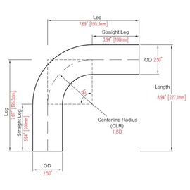 Podavelle Podavelle 90 Degree Elbow 2.5 Inch 63mm OD Aluminum Intercooler Pipe Piping Air Intake Tube, 1.5D Radius, Brushed Finish