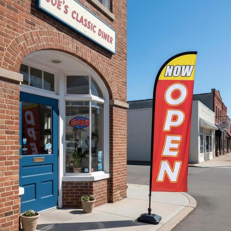 NOW OPEN Feather Flag, 8.2ft NOW OPEN Sign with Aluminum