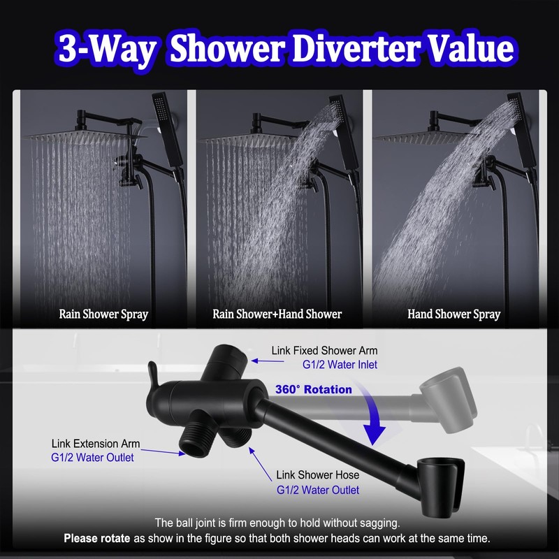All Metal Rain Shower Head with Handheld Combo, YDmeet 10