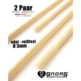 SNORS 2 Pairs of Waxed Round and Flat Shoelaces, 18 Colours, 45-150 cm, Tear-Resistant, Stable, Cotton Shoe Laces for Business, Leather Shoes, Boots, cream