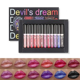 Holzsammlung 12 Colours Glitter Lip Gloss Set, Matte Glitter Lipstick Metallic Pearl Lip Gloss Waterproof Durable