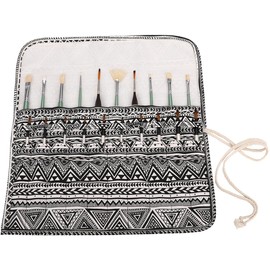 Amoyie Roll Up Paint Brush Holder, Portable Brush Case for Artists, Canvas Carrier Bags for acrylic, watercolour, oil paintbrush, Black Stripes