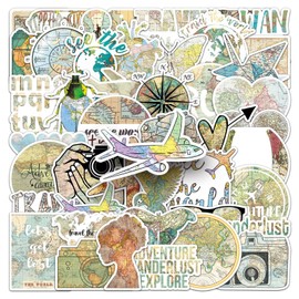 50PCS Stickers for Vintage Earth,Hemisphere Map Theme Stickers,Teens Boys and Girls Sticker Pack Vinyl Skateboard Guitar Door Laptop Luggage Car Bike Water Bottle Birthday Party Supplies Stickers