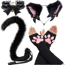 Cat Cosplay Costume, Soft 3D Kitten Toe Beans Cat Paw Gloves Tail Ears Collar Set, Anime Cosplay Set