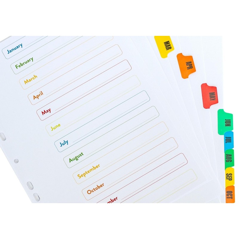 5 Pack | A4 Jan-Dec Monthly Subject File Dividers 12