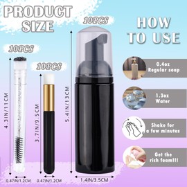 50PCS Lash Shampoo Bottles Brushes Set, Empty Lash Shampoo Bottle, Cleaning Brush, Eyelash Extension Tube Brush, Instructions Cards, Aftercare Bags for Business Clients (Black)