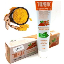 Toothpaste Turmeric Natural Vegan Toothpaste with Mint Flavour - SLS Free, Natural Whitening, Turmeric and Curcumin Formula (75 ml x 2 Pieces)
