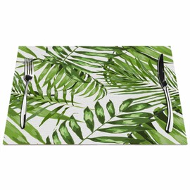 Walmsco Placemats Tropical Leaves Palm Hawaiian Style Decor For Dining Room Kitchen Table,Waterproof Non-Slip Washable Heat Resistant Placemats,Set of 4,12"x18"