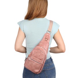 Relang Sling Bag for Women Crossbody, Leather Cross Body Fanny Packs for Women, Trendy Chest Bag for Travel and Daily Use, Macaroon Pink, Fashion