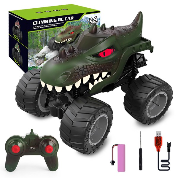 FORMIZON Remote Control Car, Dinosaur RC Monster Truck for Kids, 2.4GHz RC Car Off-Road Car, Outdoor Toys for Kids, Remote Control Car Gifts for 3-12 Years Old Boy (Green)