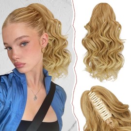 Sofeiyan Claw Clip-In Ponytail Extension, 33 cm Long Curly Ponytail Hair Extensions, Natural Synthetic Hair, Ponytail Extension, Clip-In Hairpiece for Women, Blonde Mixed