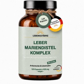 Liver Milk Thistle Complex High Dose 4-Way Complex Artichoke, Dandelion, Milk Thistle (80% Silymarin), Choline for Liver Function. Vegan. 120 Capsules. 60 Days. From Germany. For Men and Women