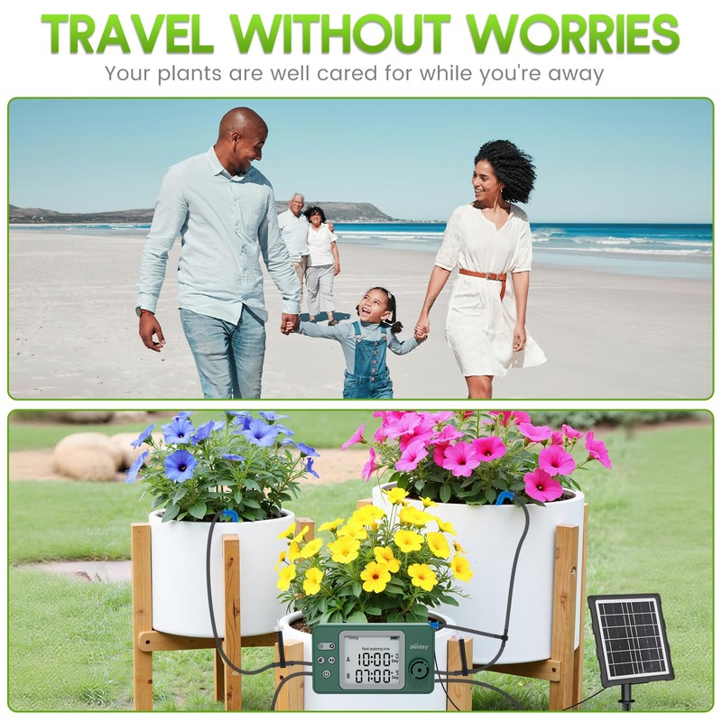 Solar Powered Dual Pump Drip Irrigation Kit for Outdoor Indoor