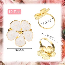 sourcing map 12Pcs Flower Napkin Rings, Alloy Floral Serviette Buckles Holders for Dining Table Decorations Wedding Birthday Party, White