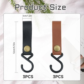 UZYXC Pack of 6 Hooks for Clothes Rail, Coat Hooks, Leather Black Butcher Hooks for Hanging, for Kitchen, Bathroom, Bedroom, Wardrobe and Camping