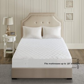 Beautyrest Cotton Blend Heated Mattress Pad Secure Comfort Technology - Luxury Quilted Electric Mattress Pad with Deep Pocket - 5-Setting Heat Controllers, King, White