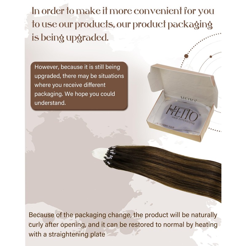 Hetto Micro Loop Hair Extensions Human Hair Brown Micro Beads