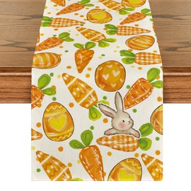Artoid Mode Dots Bunny Carrots Eggs Easter Table Runner,Seasonal Spring Kitchen Dining Table Decoration for Home Party Decor 13x36 Inch