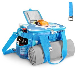 Tirrinia Large Insulated Cooler Bag - Outdoor Leakproof Lunch Cooler Tote for Women & Men - Portable Freezer Bag with Adjustable Shoulder Strap for Work, Picnic ,Beach - Colour: Blue Camo