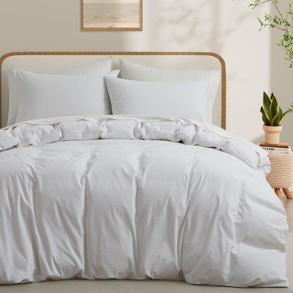 100% Washed Cotton Duvet Cover Set, Linen Like Natural Bedding