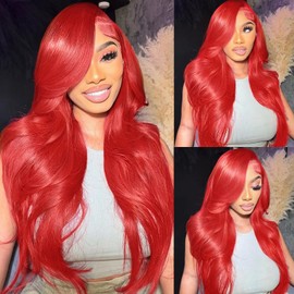 Cloudeer 30 Inch Red Lace Front Wigs Human Hair Pre Plucked 13x4 Red Human Hair Lace Front Wigs Red Body Wave Human Hair Wig 180 Density HD Lace Frontal Wigs Human Hair Red Colored Wigs Human Hair