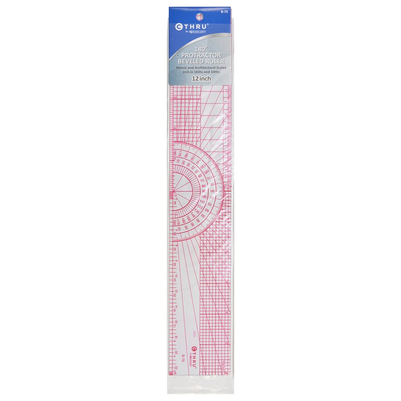 Westcott Beveled Protractor Ruler, 12", Transparent (B-75)