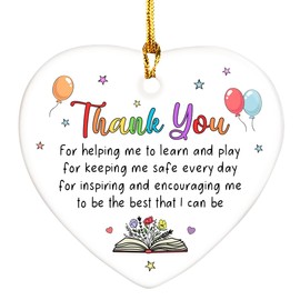 Thank You Gifts for Teacher Ceramic Ornaments, Hanging Ceramic Heart Ornament Plaque Sign, Teacher Appreciation Gifts from Student Thank You for Helping Me Teacher Ornament Keepsake
