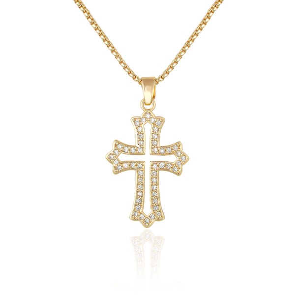SUPJEWE 14K Gold Cross Pendant Necklace with Cubic Zirconia, Chain