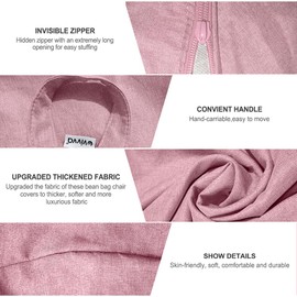 Vivva Stuffed Animal Storage Bean Bag Chair Cover (No Filler) - Stuffable Beanbag Cover-Polyester Beanbag Replacement Cover Without Filling 100X120CM (Light Pink)