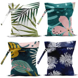 zcyxuuw 4Pcs Waterproof Wet Bag for Swimsuit, Travel Beach Wet Dry Bag, Hidden Zipper Reusable Palm leaf aloha bags, for Travel Beach Wet Swimsuits Toiletries Diapers Laundry Bag