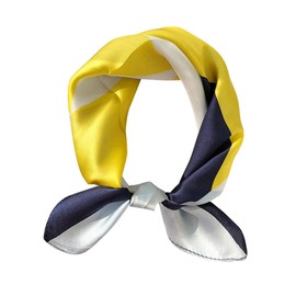 MEISEE Pure Mulberry Silk Scarfs Women Small Square Scarf 21" x 21" Breathable Lightweight Neckerchief Printed Headscarf (C-60 Yellow and Blue)