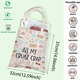FOTAP Cruise Vacation Tote Bag All My Cruise Crap Tote Bag Summer Vacation Travel Gift Beach Life Gift Family Vacation Cruise (Cruise CRAP)