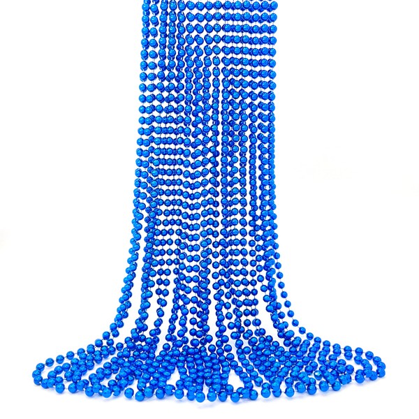 12 PCS Bead Necklaces, Blue Mardi Gras Beads, Metallic Plastic