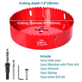 6 Inch / 152mm Hole Saw for Wood, Plastic Board, Ceiling,Drywall, and Metal Sheet - HSS Bi-Metal Hole Cutter with Pilot Drill Bit