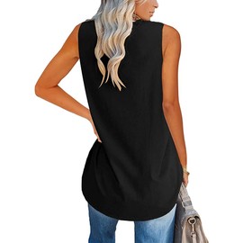Fisoew Women V Neck Tank Tops Summer Loose Casual Basic Solid Color Sleeveless Shirts Tunic Tops Black