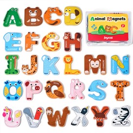 JoyCat Wooden Thick Alphabet Magnets for Toddlers Fridge Large Size Cute Animal Colorful ABC Magnetic Letters 26 Uppercase Letters Educational Toy Set for Kids Toddlers Preschool Learning Spelling