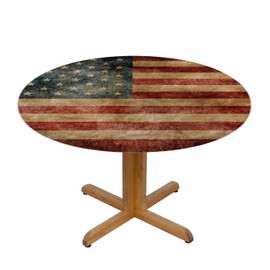 YINRON American Flag Round Tablecloth Vintage USA Flag Patriotic Waterproof Oil-Proof Table Cover Table Cloth for Indoor Dining, Outdoor Picnic Parties, Camping,Fits for Table 40-44"