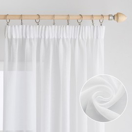 EMEMA Set of 2 Sheer Voile Curtains with Ruffle Tape, Transparent Voile Curtain, Polyester, Transparent, Living Room, Airy Decorative Curtain for Bedroom, 140 x 245 cm (W x H), White