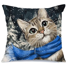 AACORS Winter Pillow Cover 18x18 Inch Cat Trees Snowflake Decoration Holiday Farmhouse Pillow Case Decor for Home Sofa Couch AA646-18