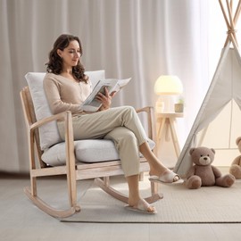 Bonzy Home Mid Century Modern Rocking Chair Nursery Indoor, Comfy Glider Rocker Armchair for Living Room Bedroom, Beige