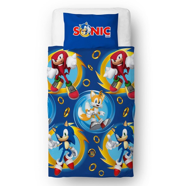 Sonic The Hedgehog Official Speed Design Single Duvet Cover Set | Reversible 2 Sided Bedding Including Matching Pillow Case, Blue