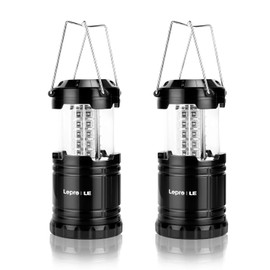Lepro 2 Pack Lámparas de Camping Retráctiles, IPX4 Impermeable, Regulable (Tirar para Encender/Ajustar), Luz Portátil para Senderismo, Camping, Emergencia, Funciona con 3 Pilas AA (No Incluidas)