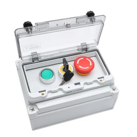 APIELE IP67 Outdoor Waterproof Button Switch Box Emergency Stop Button Switch Key Button Switch and Green Instantaneous Button Switch with Protective Cover Anti-Misoperation Switch