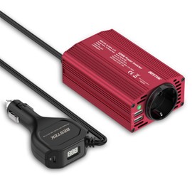 BESTEK Spannungswandler 12v auf 230v 300w Wechselrichter mit USB-C Ladegerät PD 18W und LCD-Display Zigarettenanzünder Stecker, Stromwandler/Umwandler Dual USB 4.8A, Rot