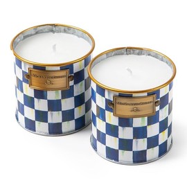 MacKenzie-Childs Royal Check Citronella Candles, Set of 2, Blue and White